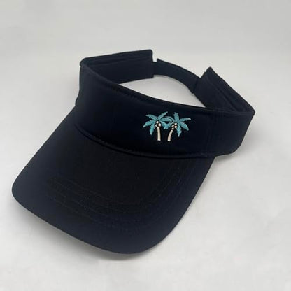 Embroidered Adjustable Sun Visor for Women Men Outdoor Golf Tennis - color: Palm Tree/Black