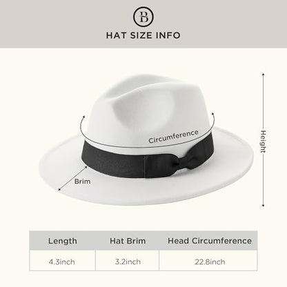 BABEYOND 1920s Fedora Hat for Men Gatsby Wide Brim Hat Felt Panama Cap - color: Bu/White-bl