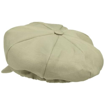 Lipodo Classic Baker Boy Cap Made in Italy Linen Cotton Ladies Elastic Band Spring Summer - color: Light Olive