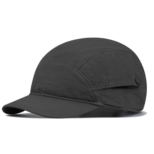 Croogo Short Brim 5 Panel Baseball Cap Cooling Trucker Dad Cap Adjustable Strap Cadet Cap Curved Brim Snapback Hats for Daily - color: Wbdy1-black
