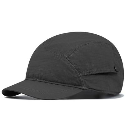 Croogo Short Brim 5 Panel Baseball Cap Cooling Trucker Dad Cap Adjustable Strap Cadet Cap Curved Brim Snapback Hats for Daily - color: Wbdy1-black
