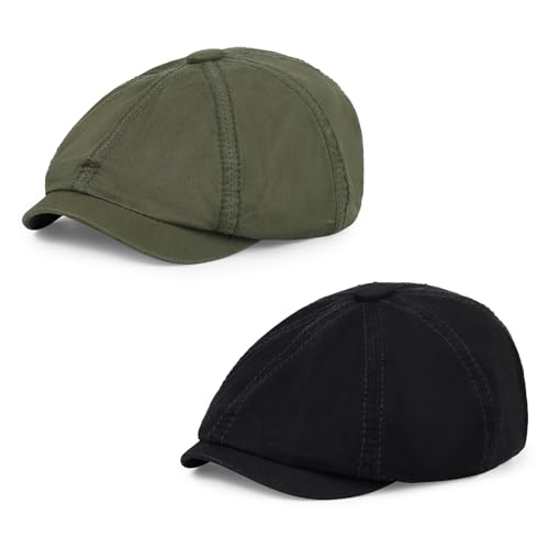 Newsboy Cap for Men Cotton 8 Panel Men's Flat Cap - color: Black+armygreen, size: One Size