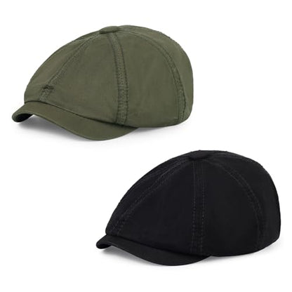 Newsboy Cap for Men Cotton 8 Panel Men's Flat Cap - color: Black+armygreen, size: One Size