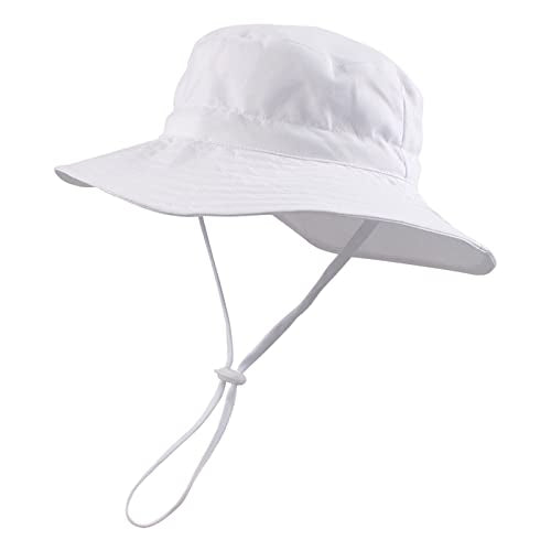 Peecabe Summer Baby Sun Hat for Boys Girls UPF 50+ Wide Brim Toddle Bucket Hat Adjustable Baby Beach Cap 0-8 Years - color: A-white, size: 0-6 Months