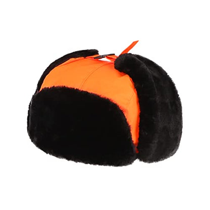Men Reflective Trapper Hat Windproof Faux Fur Trooper Ushanka Hat Winter Warm Hunting Cap with Earflap - color: Orange