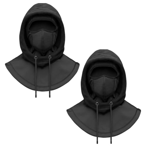 Eurzom 2 Pcs Thermal Fleece Hoodie Mask Winter Ski Balaclava with Hood for Men Women Unisex Waterproof Windproof Ski Mask with Drawstring for Cold Weather Outdoor Activities
