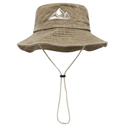 Sun Bucket Hat for Men Women Fishing Beach Safari Trendy Cotton Cowboy Cap for Golf Hiking Hunting Outdoor Boonie - color: Mountain Khaki
