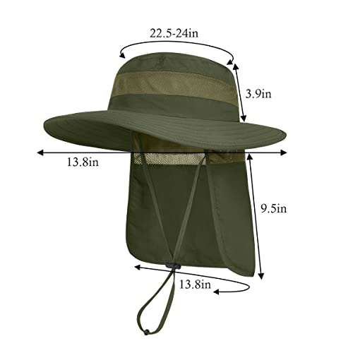 3 Pack Mens UPF 50+ Wide Brim Sun Hat with Neck Flap for Fishing Hiking Garden - color: 3 Pack Light Grey＆khaki＆army Green