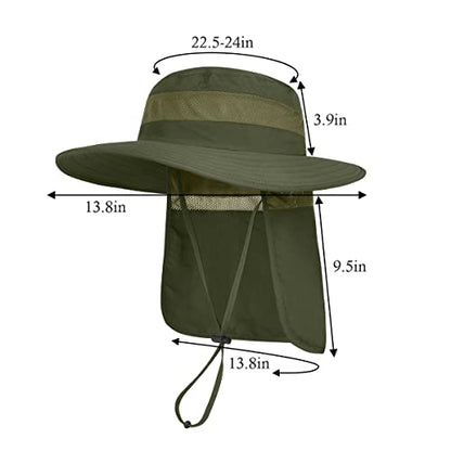 3 Pack Mens UPF 50+ Wide Brim Sun Hat with Neck Flap for Fishing Hiking Garden - color: 3 Pack Light Grey＆khaki＆army Green