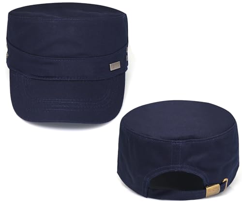 Initlove Cadet Army Cap Military Unisex Flat Top Hat for Men Women - color: Navy
