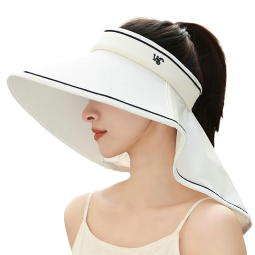 Sun Visor Hats for Women Wide Brim UPF 50+ UV Sun Protection Visor Hats Casual Adjustable Roll up Summer Beach Caps - color: B-white