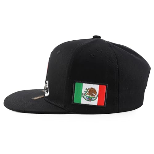 Trendy Apparel Shop Mexico Eagle Skull Head with Cross Axe Embroidered Snapback Cap - color: Black Black