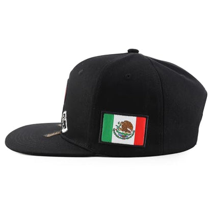 Trendy Apparel Shop Mexico Eagle Skull Head with Cross Axe Embroidered Snapback Cap - color: Black Black