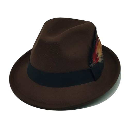 Unisex Trilby Hats Classic Fedora Hats for Women Men Dress Hats Felt Short Brim Fedoras Hat Panama Hat with Band - color: Brown