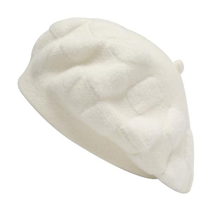 ZLYC Women French Beret Hat Reversible Solid Color Knit Warm Artist Cap - color: Checkered White