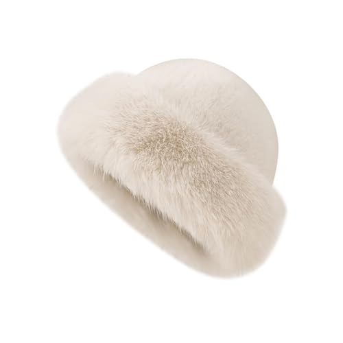 Faux Fur Bucket Hat Winter Warm Plush Hat Fluffy Fisherman Hat Fuzzy Russian Hat Furry Thick Cap for Women Ladies Beige - color: Beige