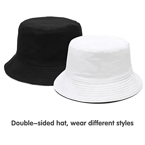Unisex Bucket Hat Beach Sun Hat Aesthetic Fishing Hat for Men Women Teens, Reversible Double-Side-Wear - color: Black White