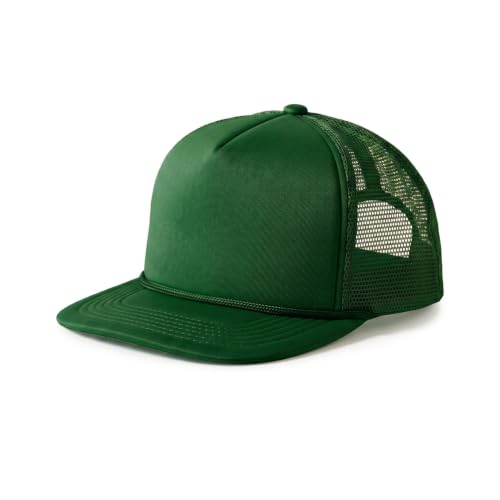 CHOK.LIDS Blank Foam Trucker Hat, Retro Mesh Rope Snapback Cap, Men Women - color: Flat Brim (Hunter Green)