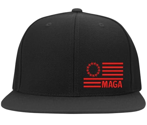 BestSyracuse Make America Greek Again (MAGA) Flag Side Embroidered Fitted Hat - color: Black Flat Red Thread, size: Small-Medium