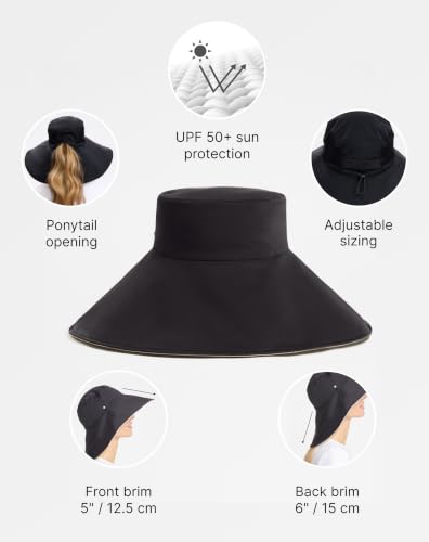 Solbari Women's Ultra Wide Brim Hat UPF 50+ - color: Black / Beige, size: Large-X-Large