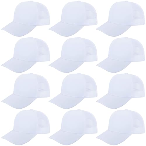 ZH 12 Pack Mesh Trucker Hats, Bulk Baseball Caps for Men and Women, Trucker Cap Wholesale - color: White