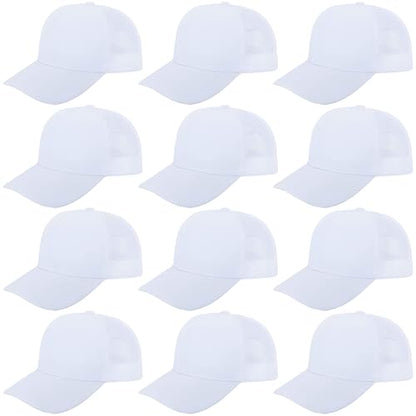 ZH 12 Pack Mesh Trucker Hats, Bulk Baseball Caps for Men and Women, Trucker Cap Wholesale - color: White