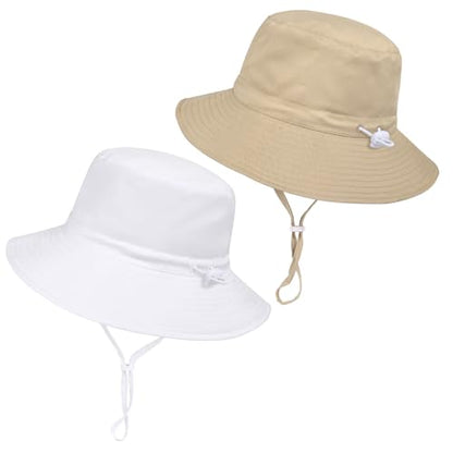 Women Wide Brimmed Sun Hat,Summer Foldable Beach Bucket Hat with UV Protection for Women Young Girls - color: Khaki & White 2pcs