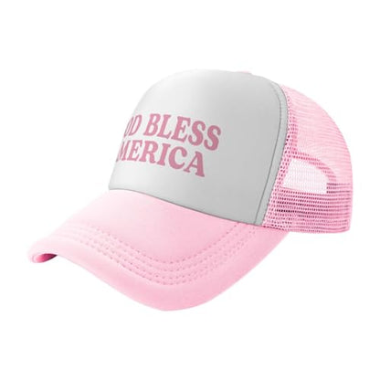 Funny Trucker Hats for Women Country Women's Trucker Hats Breathable Mesh Summer Caps Adjustable Pink Hats - color: God Bless America