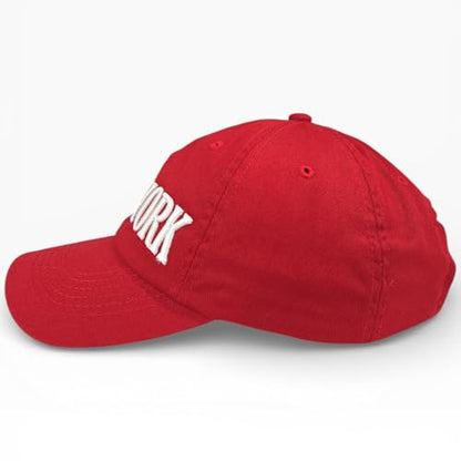 E BY ELIDAN New York Hat, Embroidered Cotton Dad Hat, Adjustable NYC Cap - color: Red
