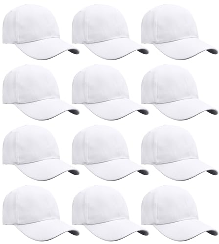 Falari Wholesale Bulk Lot 12-Pack Baseball Cap Adjustable Size Plain Blank Solid Color - color: White