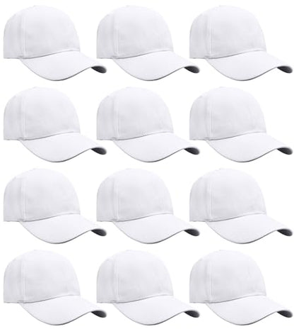 Falari Wholesale Bulk Lot 12-Pack Baseball Cap Adjustable Size Plain Blank Solid Color - color: White