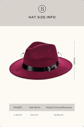 BABEYOND 1920s Fedora Hat for Men Gatsby Wide Brim Hat Felt Panama Cap - color: Wine Red