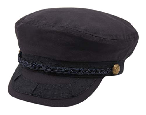 EPOCH Greek Fisherman Sailor Hat 100% Cotton Fiddler Cap Vintage Flat Cap for Women Men Breathable Summer Hat - color: Navy, size: Small-Medium