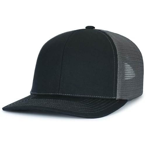 Pacific Headwear Contrast Stitch Trucker Pacflex Snapback Cap - color: Black/Graphite/Black