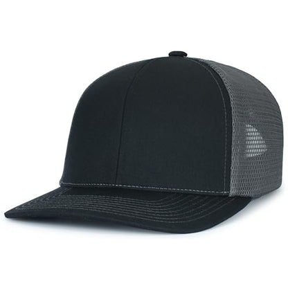 Pacific Headwear Contrast Stitch Trucker Pacflex Snapback Cap - color: Black/Graphite/Black