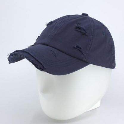 Washed Cotton Distressed with Heavy Stitching Adjustable Baseball Cap - color: Strap Navy