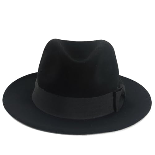 Men's Wool Fedora Hats Women Felt Bowler Derby Hat with Feather - color: Bow-black, size: X-Large