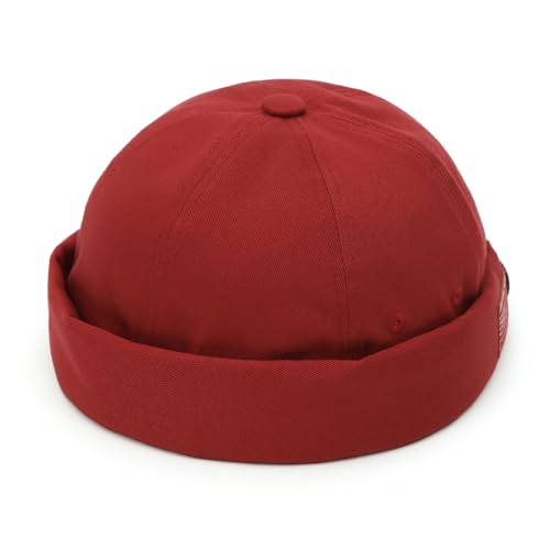 UNDERCONTROL Brimless Sailor Fisherman Leon Hat No Visor Miki Skull Docker Beanie Trawler Tactical Ring Cap for Men & Women - color: Red