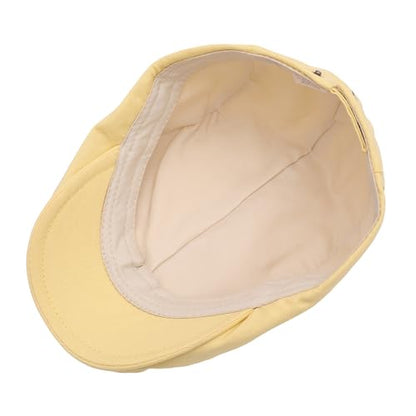 ZLYC Men Summer Flat Cap Scally Ivy Gatsby Newsboy Beret Driver Hat - color: Solid Pale Yellow