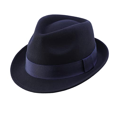 Home Prefer Men's Wool Felt Winter Hat Short Brim Fedora Hat - color: Navy Blue, size: 7 1/8