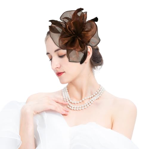 2025 Derby Hair Clip for Women Fascinators Hats for Women Outfits Tea Party Wedding Fascinator Headband - color: Coffee Brown