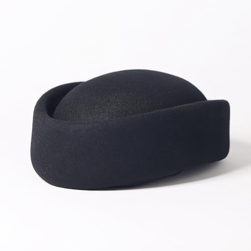 Wool Felt Pill Box Hats for Women Vintage 60s Fascinators Church Hats Cocktail Stewardess Derby Hats with Comb - color: A Black