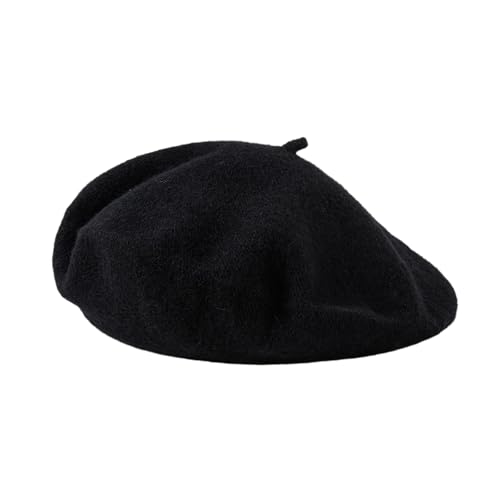 French Style Acrylic Beret - Solid Color Wool-Look Classic Winter Beanie Hat - color: Black