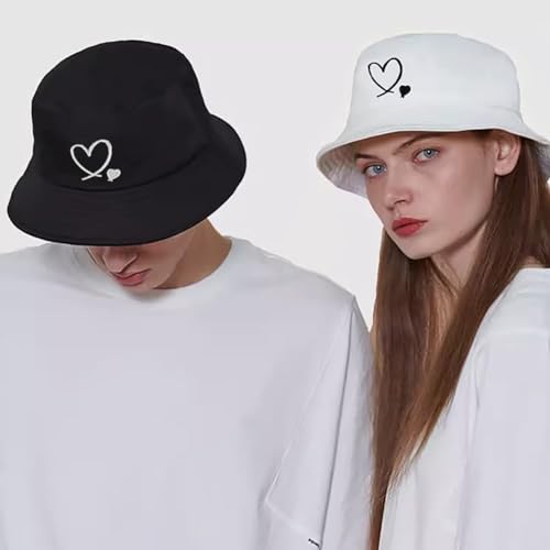 XYIYI Fashion Embroidery Bucket Hat Cotton Beach Fisherman Hats for Women Girls - color: Double Heart Black