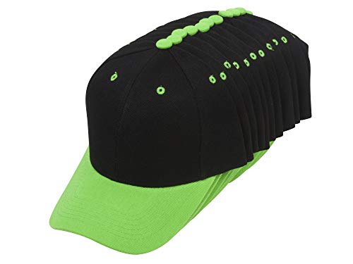 TOP HEADWEAR 12-Pack Adjustable Baseball Hat - color: Black/Green