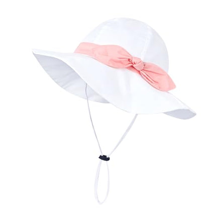 Toddler Kids Baby Girl Sun Hat Floppy Cotton Summer Hat 50+ SPF Protective - color: 202202/White/Pink, size: 0-6 Months