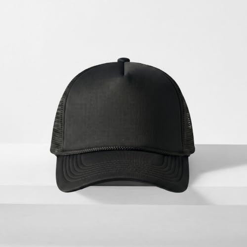 CHOK.LIDS Blank Foam Trucker Hat, Retro Mesh Rope Snapback Cap, Men Women - color: Curved Brim (Black)