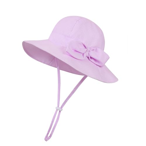 Baby Girl Sun Hat Toddler Beach Hats with UPF 50+ Protective Infant Summer Hat with Wide Brim Baby Girls Bucket Hat - color: Purple Stripes With Bow, size: 0-6 Months