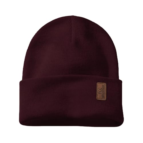 Beanie for Men Women | Cuffed Thick Soft Knitted Unisex Winter Hat Beanies Skull Cap - color: A14- Wine