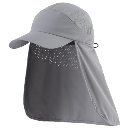 Connectyle Men's Sun Hat with Neck Flap Adjustable Breathable UPF 50+ Sun Protection Baseball Cap for Fishing Hiking Golfing - color: Dark Grey